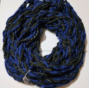 Blue and Black Knitted Infinity Scarf